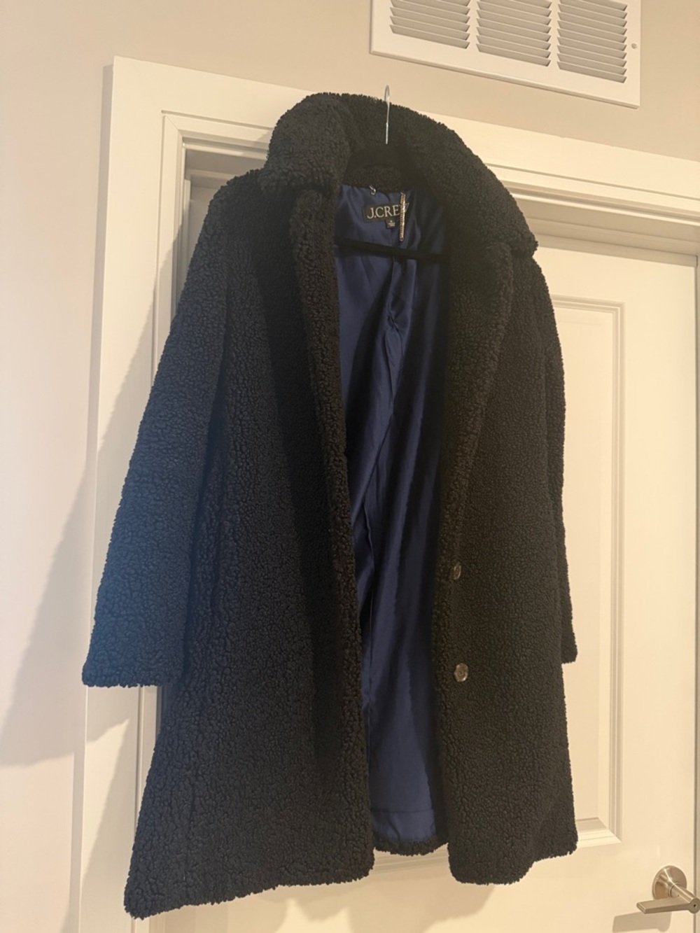 J. Crew Black Teddy Fleece Coat with Navy Lining
